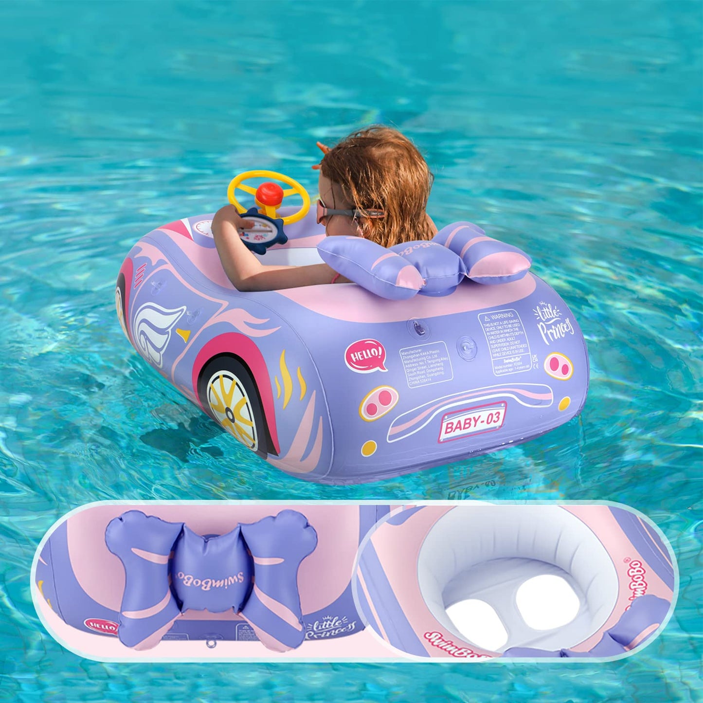 BOffer Car Baby Pool Float – Thick PVC, Non-Flip Design, Pink