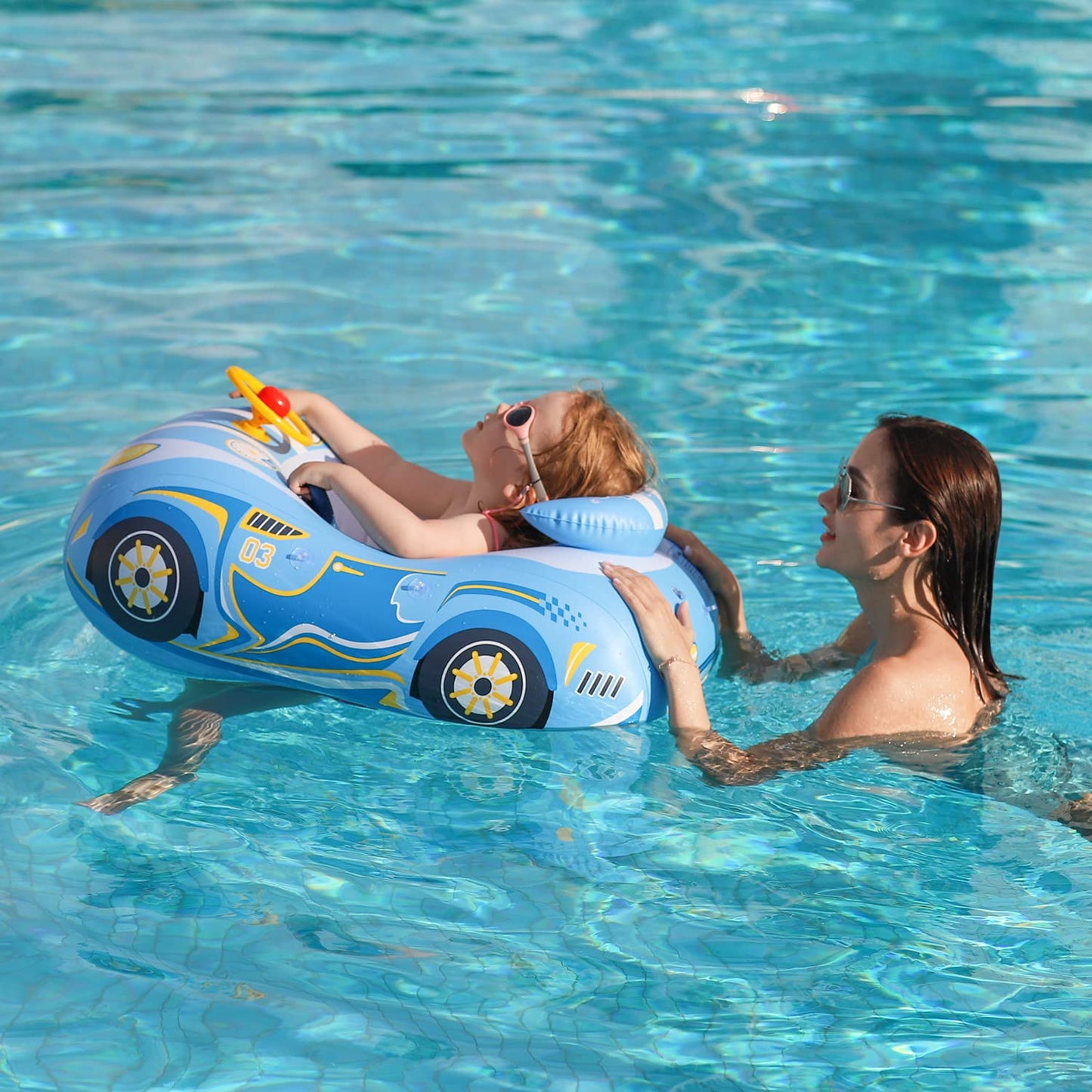 BOffer Baby Pool Float with 3D Car Design – Thick PVC Infant & Toddler Swim Float
