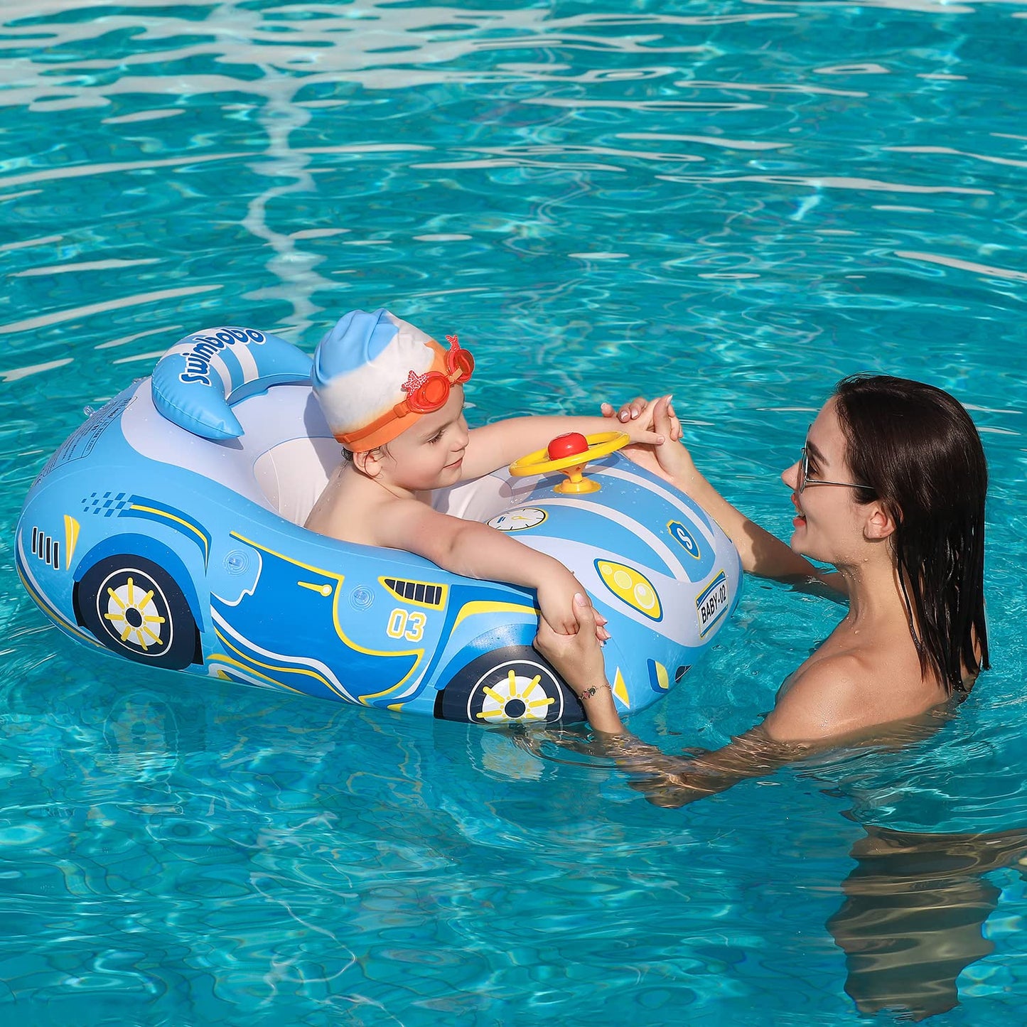 BOffer Baby Pool Float with 3D Car Design – Thick PVC Infant & Toddler Swim Float