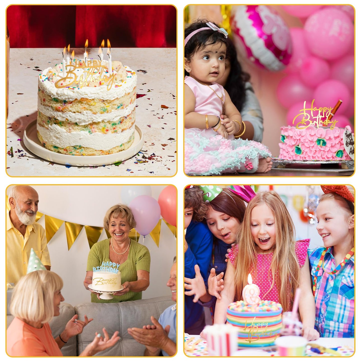 Bogigul Gold Happy Birthday Cake Toppers – 10 Pcs Mirror Acrylic