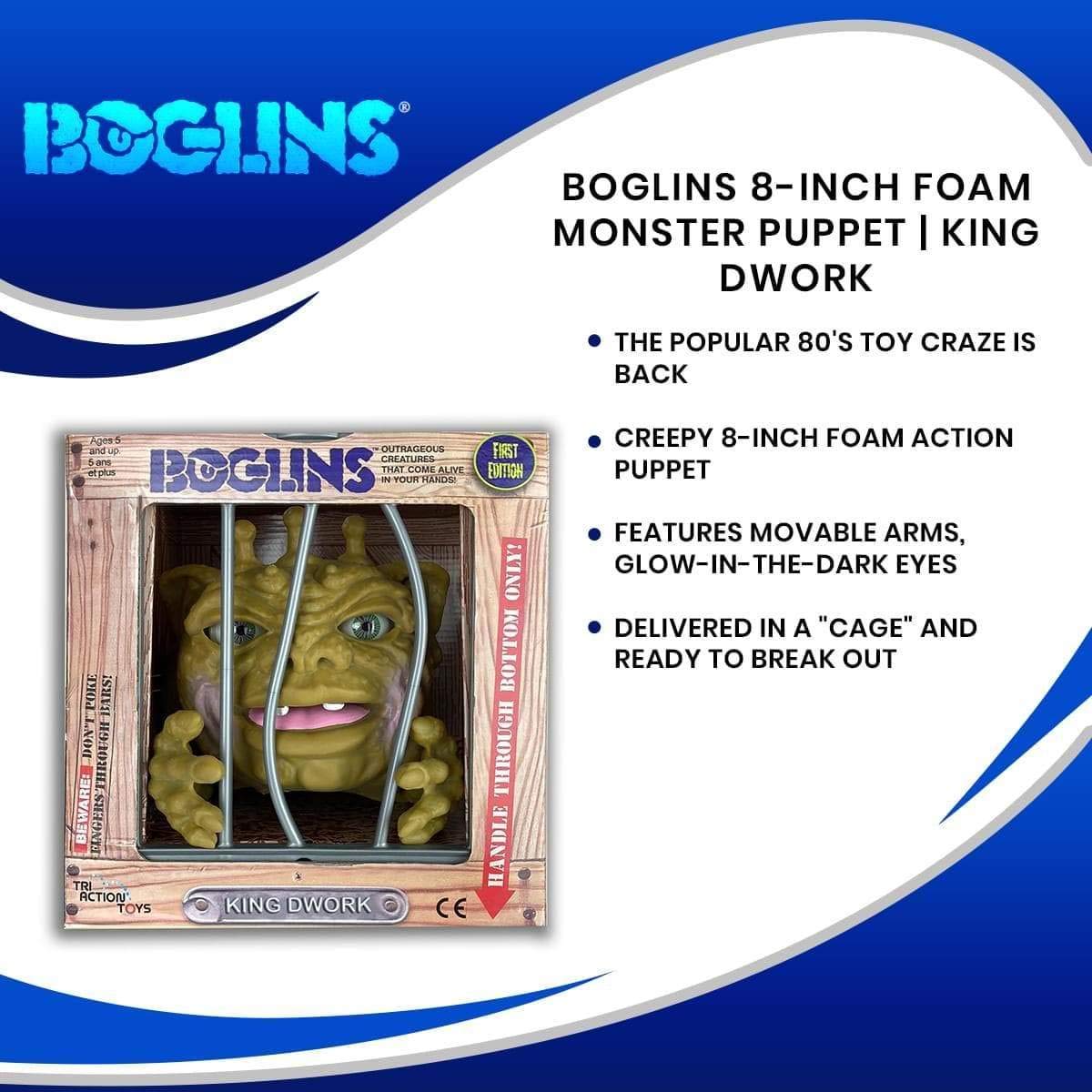 BOGLINS King Dwork 8-inch Collectible Figure – Movable Arms, Glow-in-the-Dark Eyes, Stretchy Skin