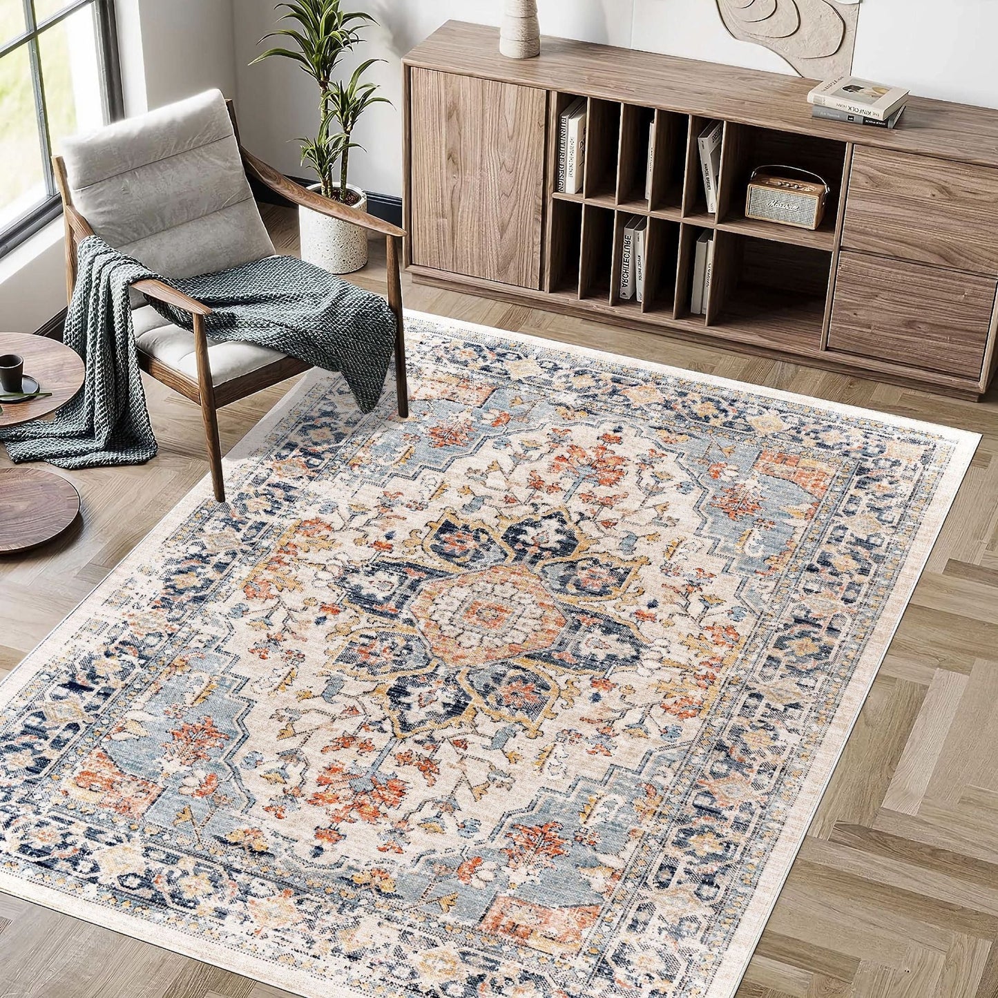 Luxury Bohemian Washed Cashmere Rug | Foldable Living Room Carpet