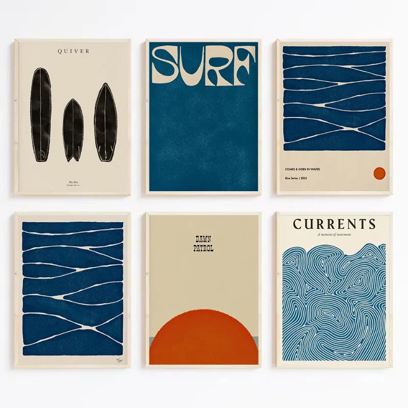 Boho Beach Surf Poster Set – Minimalist Coastal Wall Art Prints, Nordic Ocean Wave Collection | DArtano