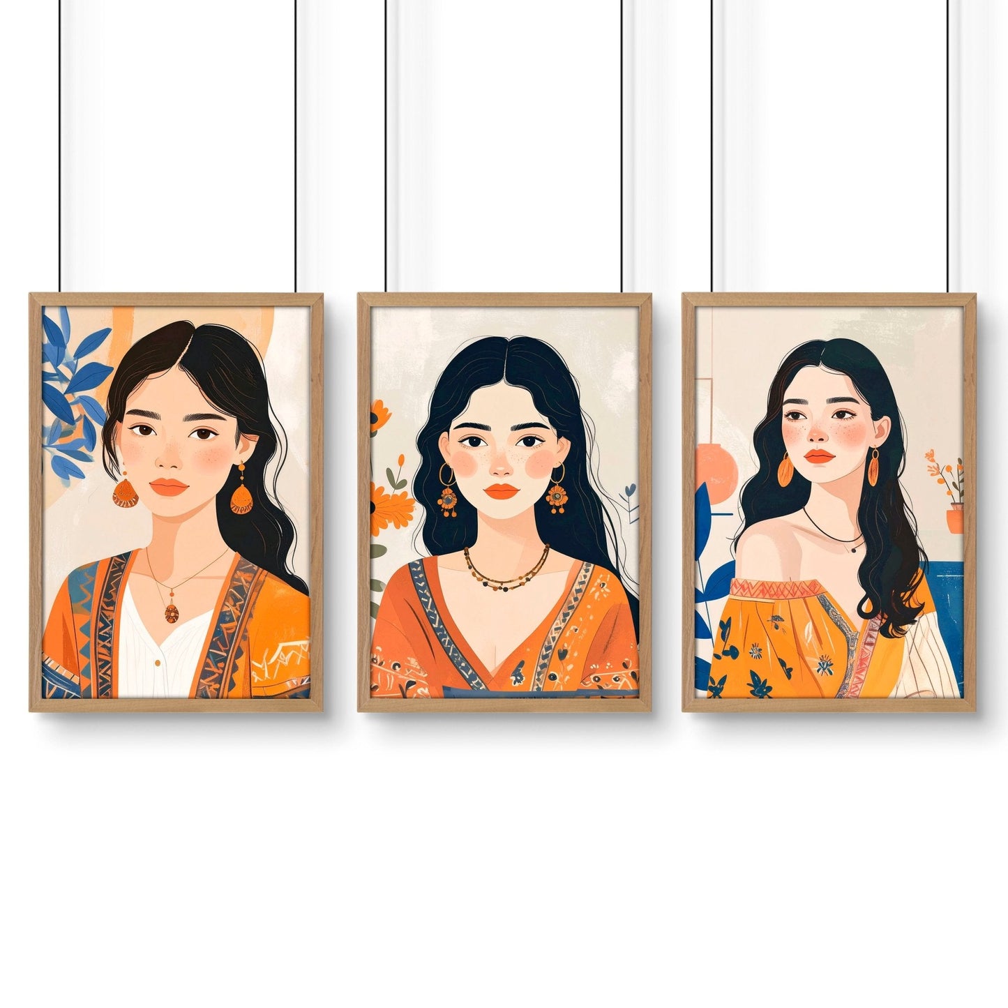 Boho Wall Art Decor | Set of 3 Boho Women Wall art Prints