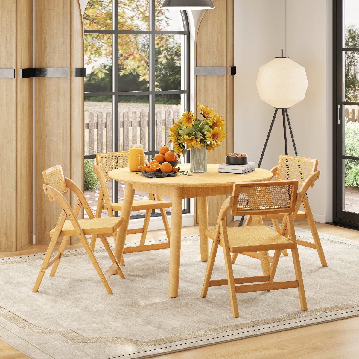 Boho Accent Rattan Cane Folding Chairs Set of 4 Bamboo Dining Chairs