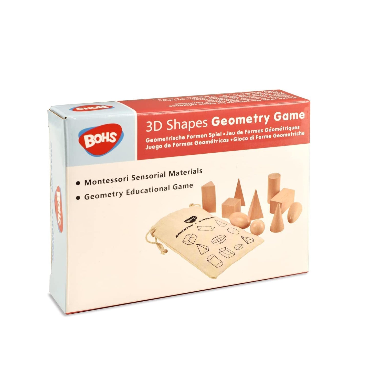 BOHS Geometric Solids Guess Game - 3D Shapes Wooden Montessori Toys for Ages 3+