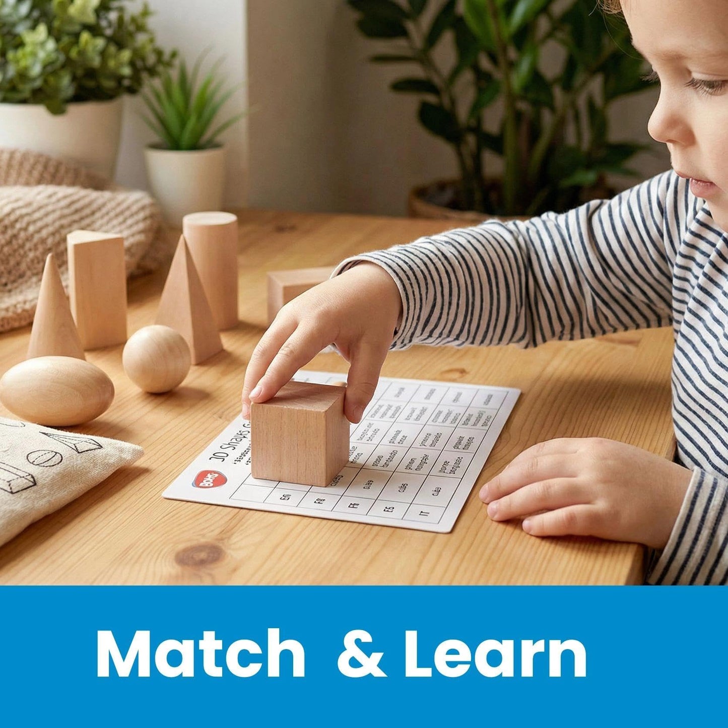 BOHS Geometric Solids Guess Game - 3D Shapes Wooden Montessori Toys for Ages 3+