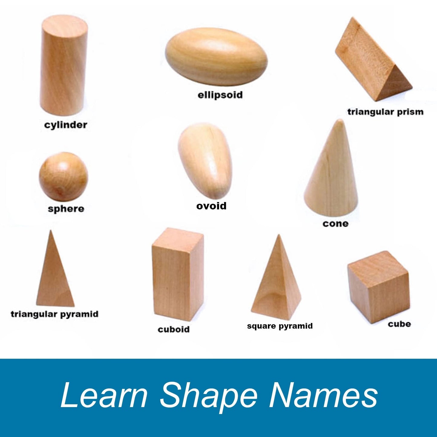 BOHS Geometric Solids Guess Game - 3D Shapes Wooden Montessori Toys for Ages 3+