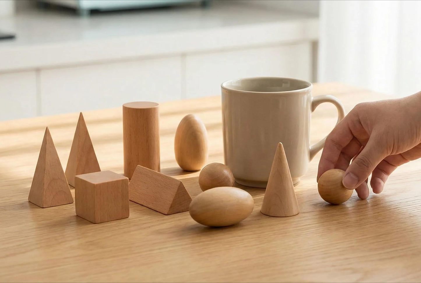 BOHS Geometric Solids Guess Game - 3D Shapes Wooden Montessori Toys for Ages 3+