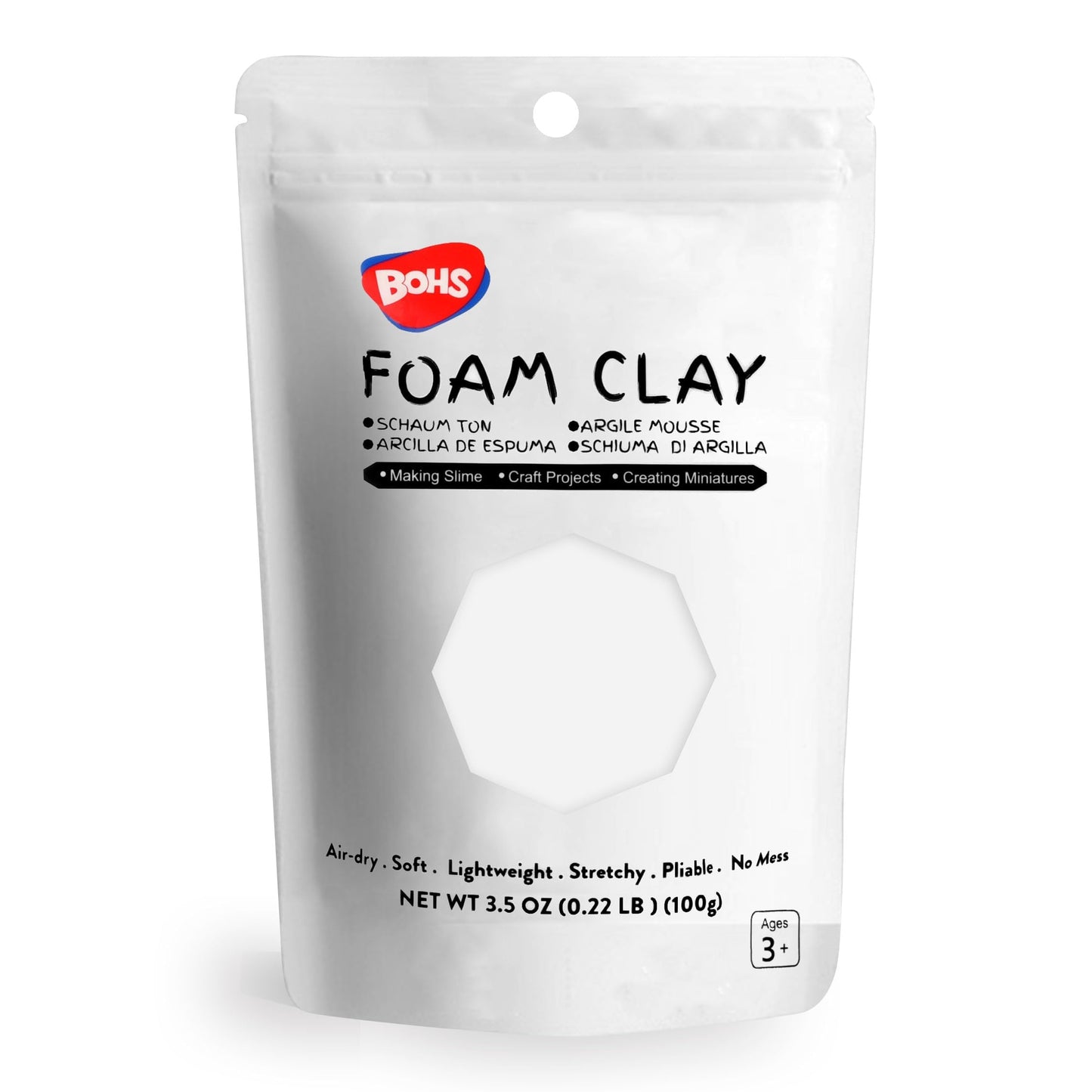 BOHS White Foam Clay – Air-Dry, Squishy 100g for School Projects, Cosplay & Slime