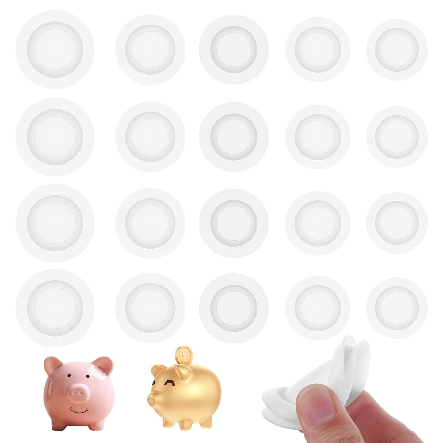 BOHUIZ 20 Pcs Piggy Bank Stoppers – Five Sizes, Durable Plastic Rubber Plugs (White)