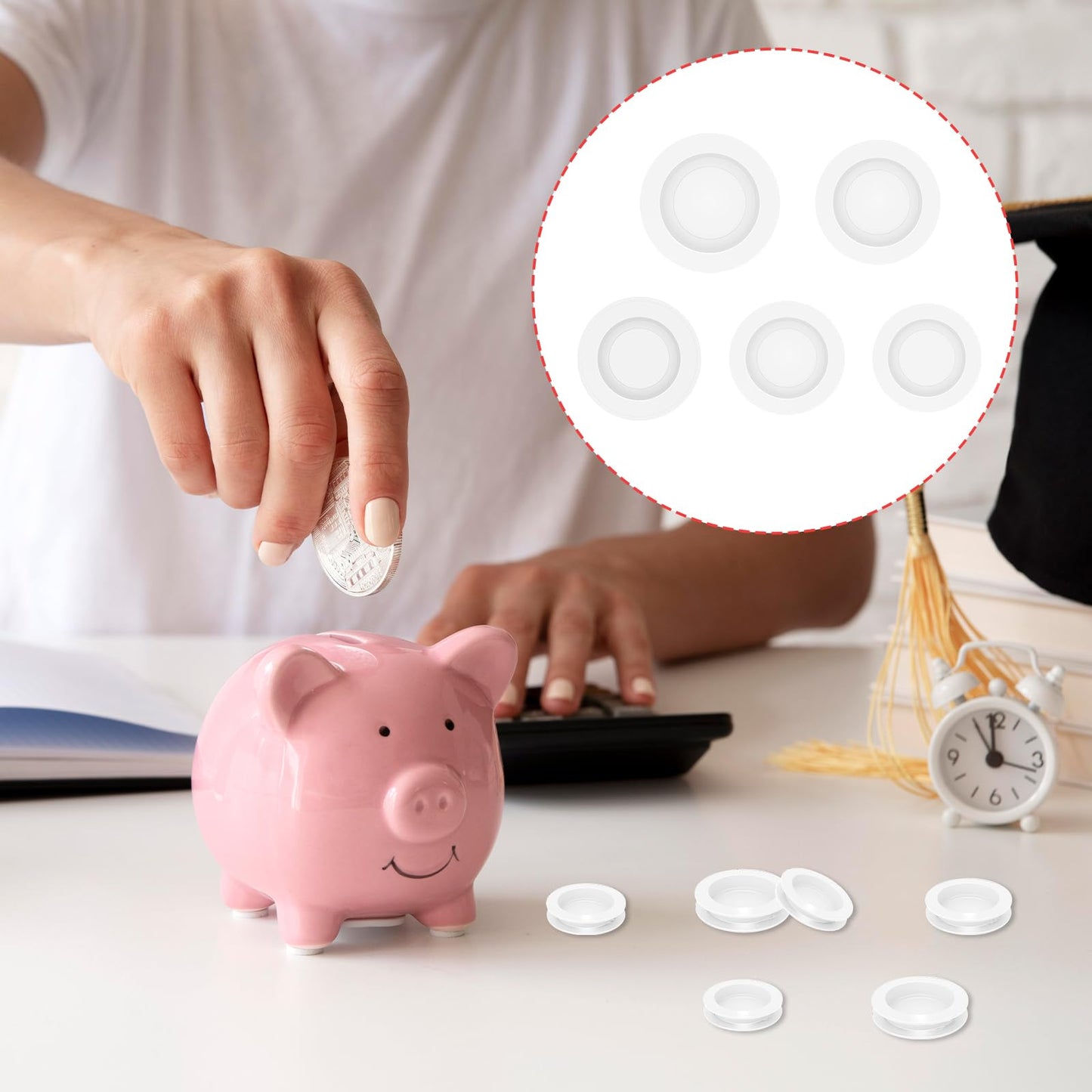 BOHUIZ 20 Pcs Piggy Bank Stoppers – Five Sizes, Durable Plastic Rubber Plugs (White)