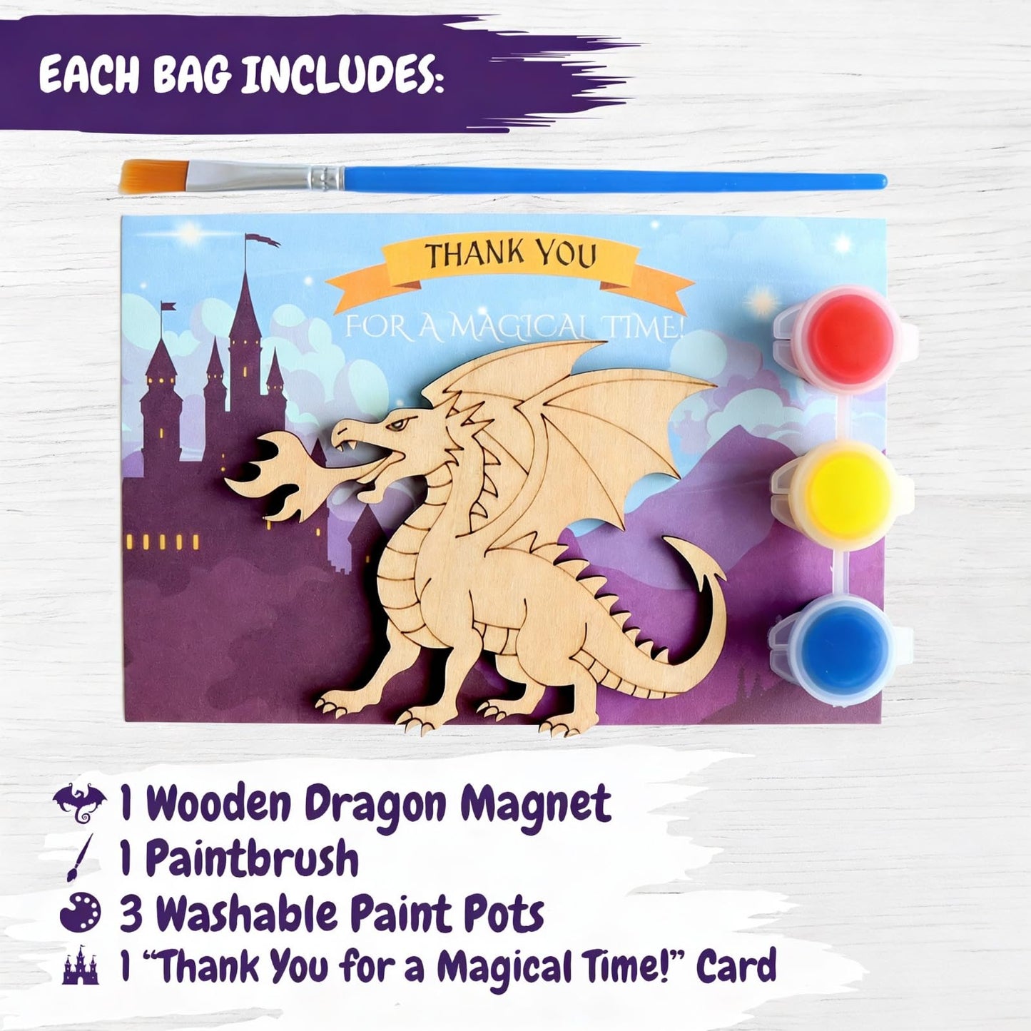 BOIKOKY Dragon Party Favors – 12 DIY Paint-Your-Own Wooden Dragon Magnets with Thank You Cards