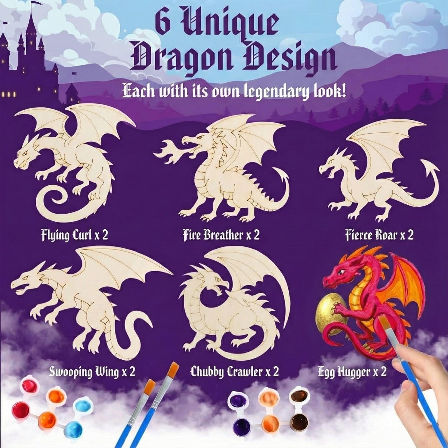 BOIKOKY Dragon Party Favors – 12 DIY Paint-Your-Own Wooden Dragon Magnets with Thank You Cards