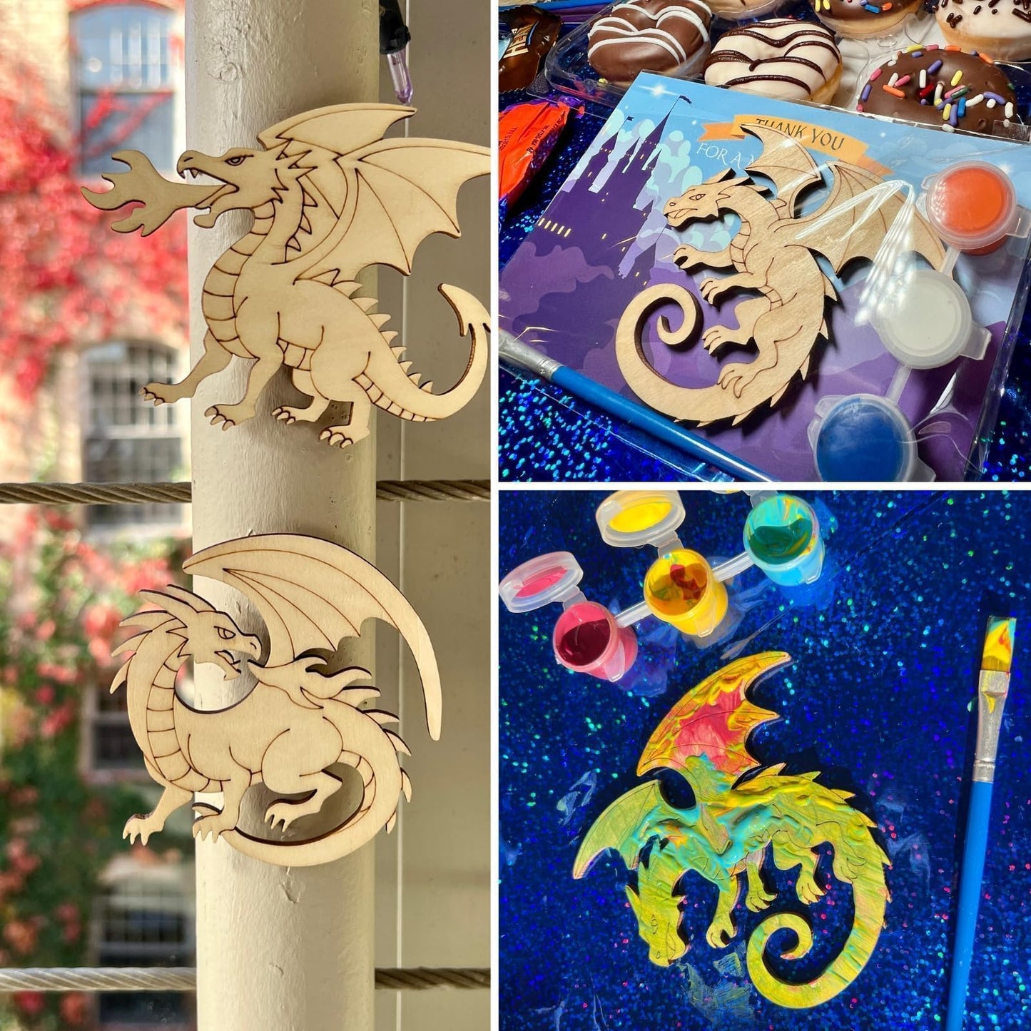 BOIKOKY Dragon Party Favors – 12 DIY Paint-Your-Own Wooden Dragon Magnets with Thank You Cards