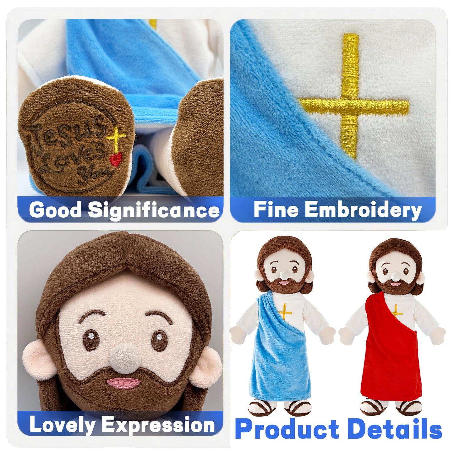 BOKUFLY Jesus Plush Doll – 14.2-inch Christian Plush Toy with Blue or Red Robe