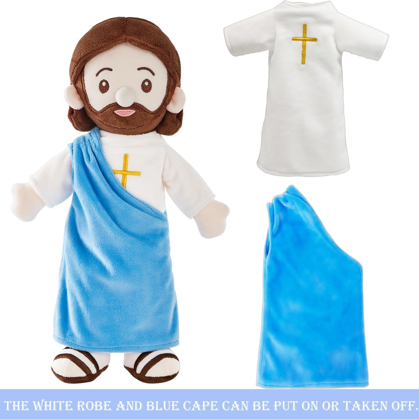 BOKUFLY Jesus Plush Doll – 14.2-inch Christian Plush Toy with Blue or Red Robe