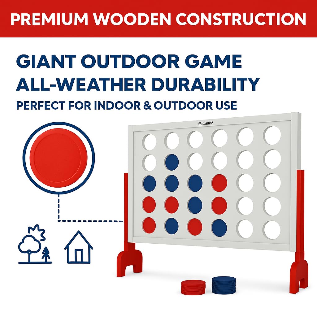 Bolaball 4 in a Row Game – Premium Wooden, 24 x 32 Inches, Indoor/Outdoor Family Fun