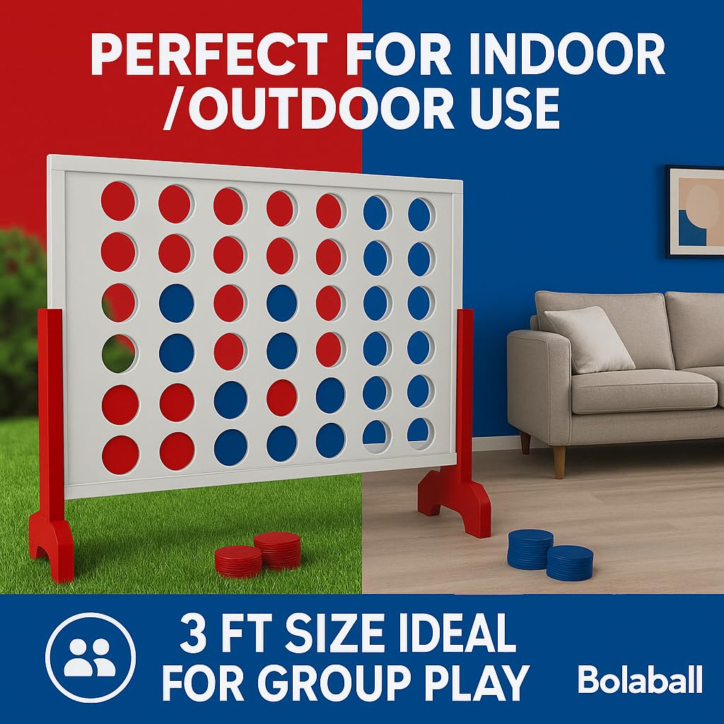 Bolaball 4 in a Row Game – Premium Wooden, 24 x 32 Inches, Indoor/Outdoor Family Fun