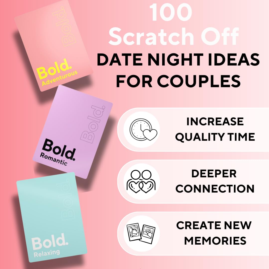 Bold 100 Scratch-Off Date Night Ideas Cards – Romantic Couple Gift & Fun Date Night Ideas