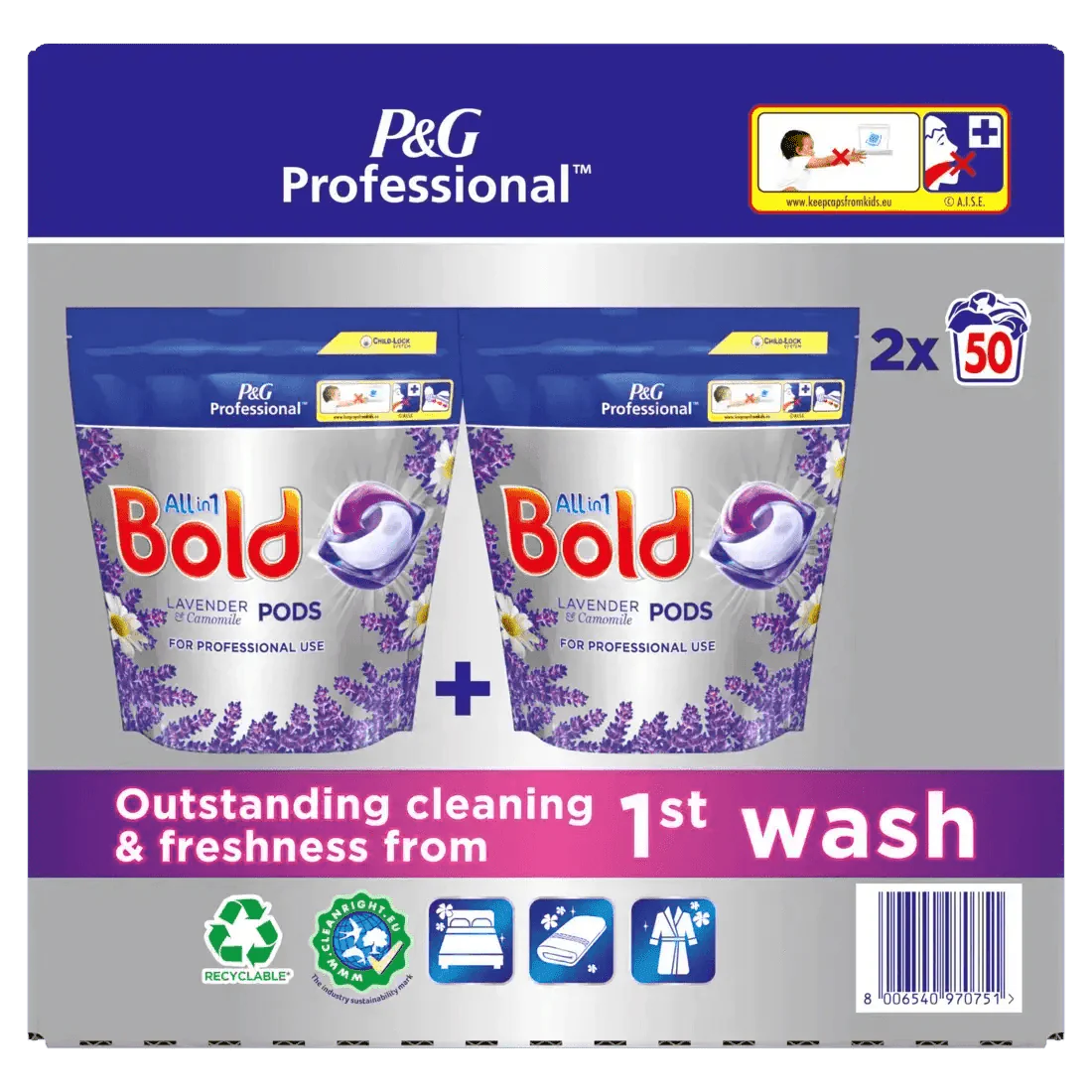 Bold Professional All-In-1 Pods Washing Liquid Laundry Detergent Capsules Lavender and Camomile, 100
