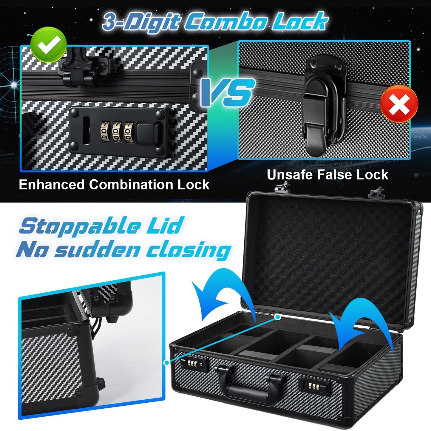 boldblox Large Graded Card Storage Box 4-Row with Combo Lock – 150+ Slabs, 540+ Toploaders, or 1500+ Loose Cards