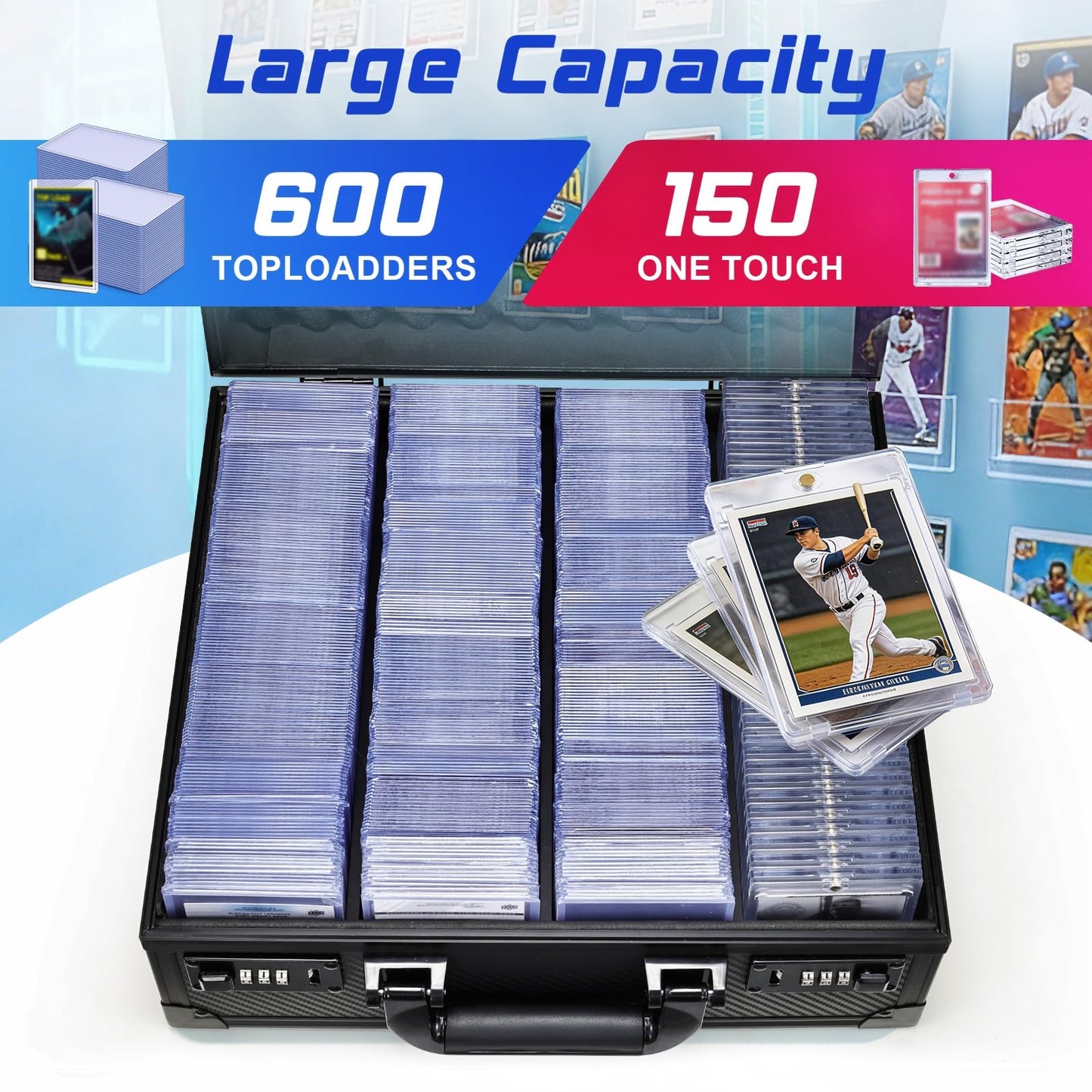 boldblox Card Storage Box for 3x4 Top Loaders — 600+ Capacity with Locking Case