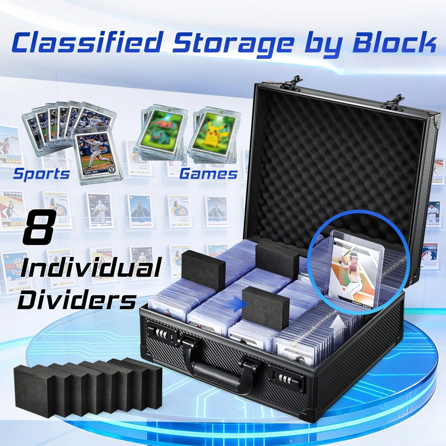 boldblox Card Storage Box for 3x4 Top Loaders — 600+ Capacity with Locking Case