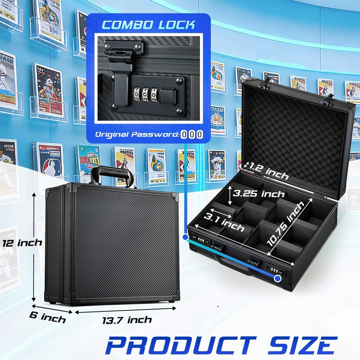 boldblox Card Storage Box for 3x4 Top Loaders — 600+ Capacity with Locking Case
