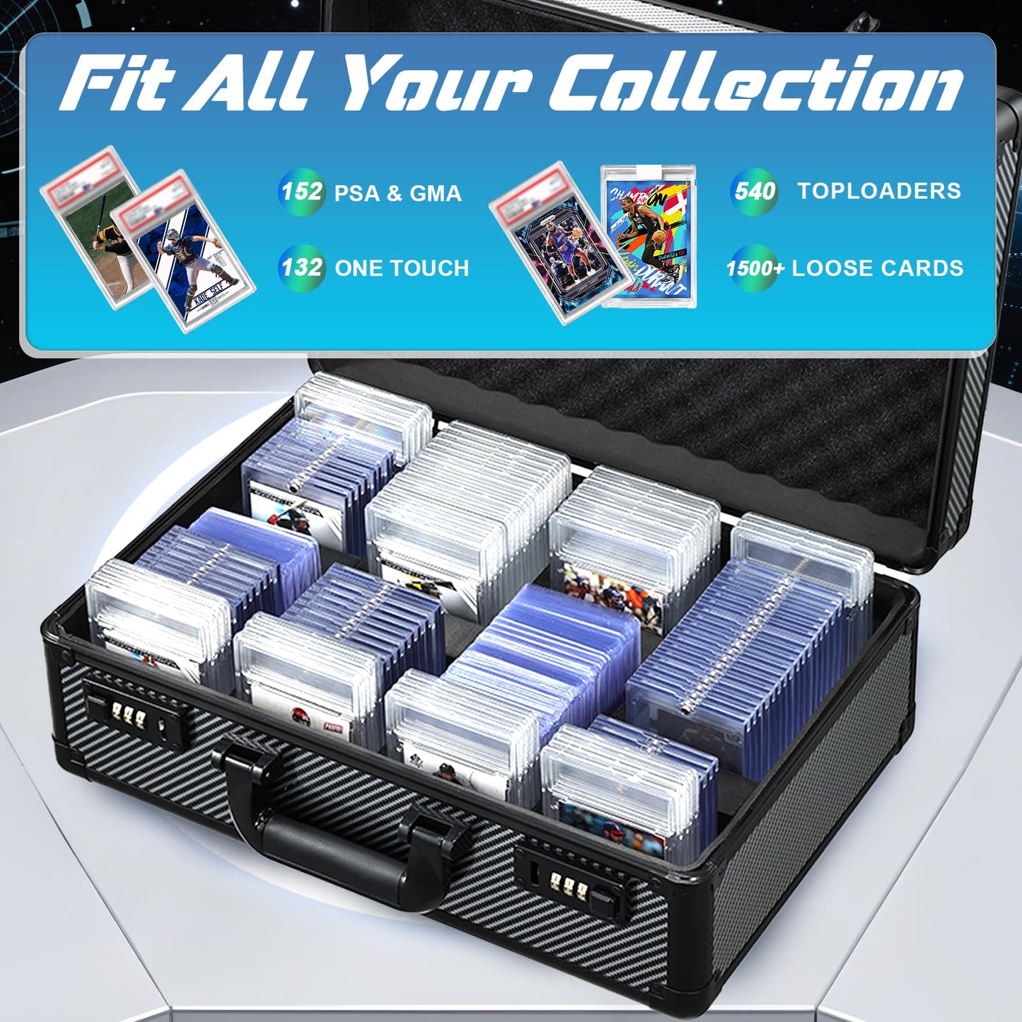 boldblox Large Graded Card Storage Box 4-Row with Combo Lock – 150+ Slabs, 540+ Toploaders, or 1500+ Loose Cards
