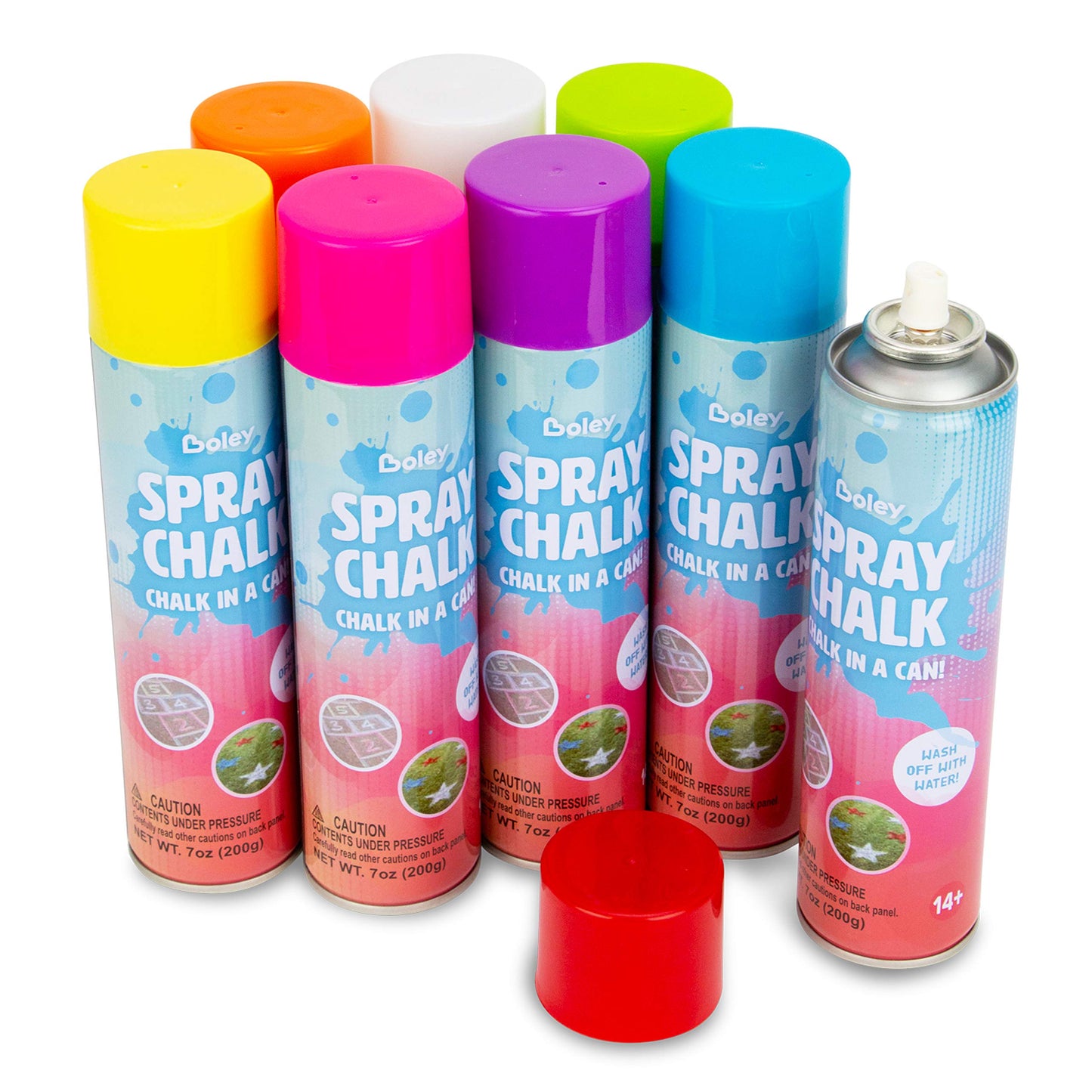 Boley Spray Chalk – 8-Pack, 7 oz Each, Washable Outdoor Chalk Spray in Vibrant Colors