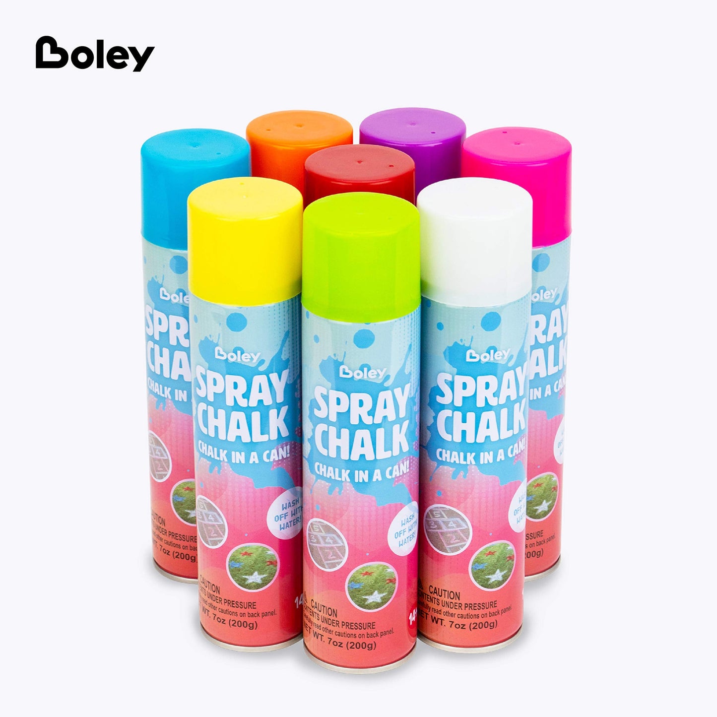 Boley Spray Chalk – 8-Pack, 7 oz Each, Washable Outdoor Chalk Spray in Vibrant Colors