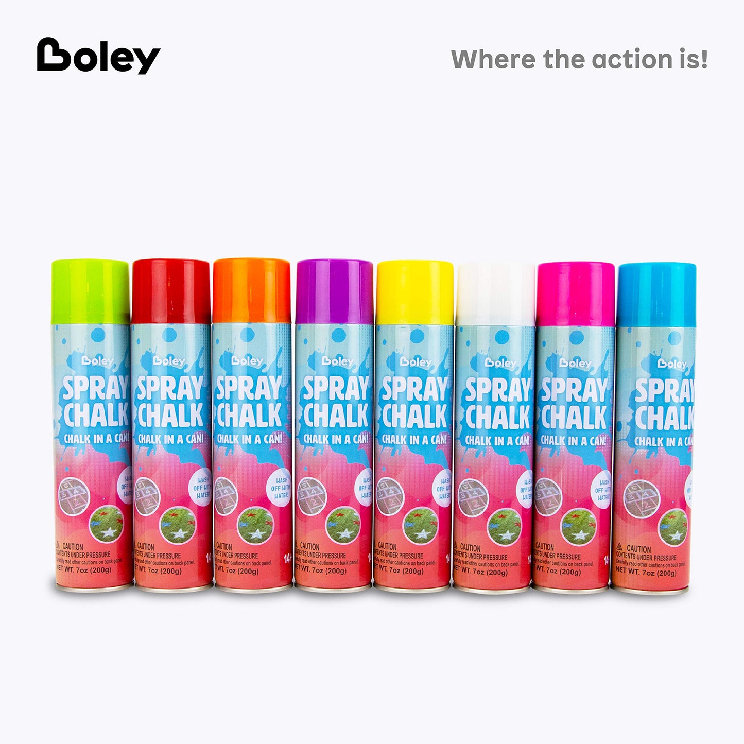 Boley Spray Chalk – 8-Pack, 7 oz Each, Washable Outdoor Chalk Spray in Vibrant Colors
