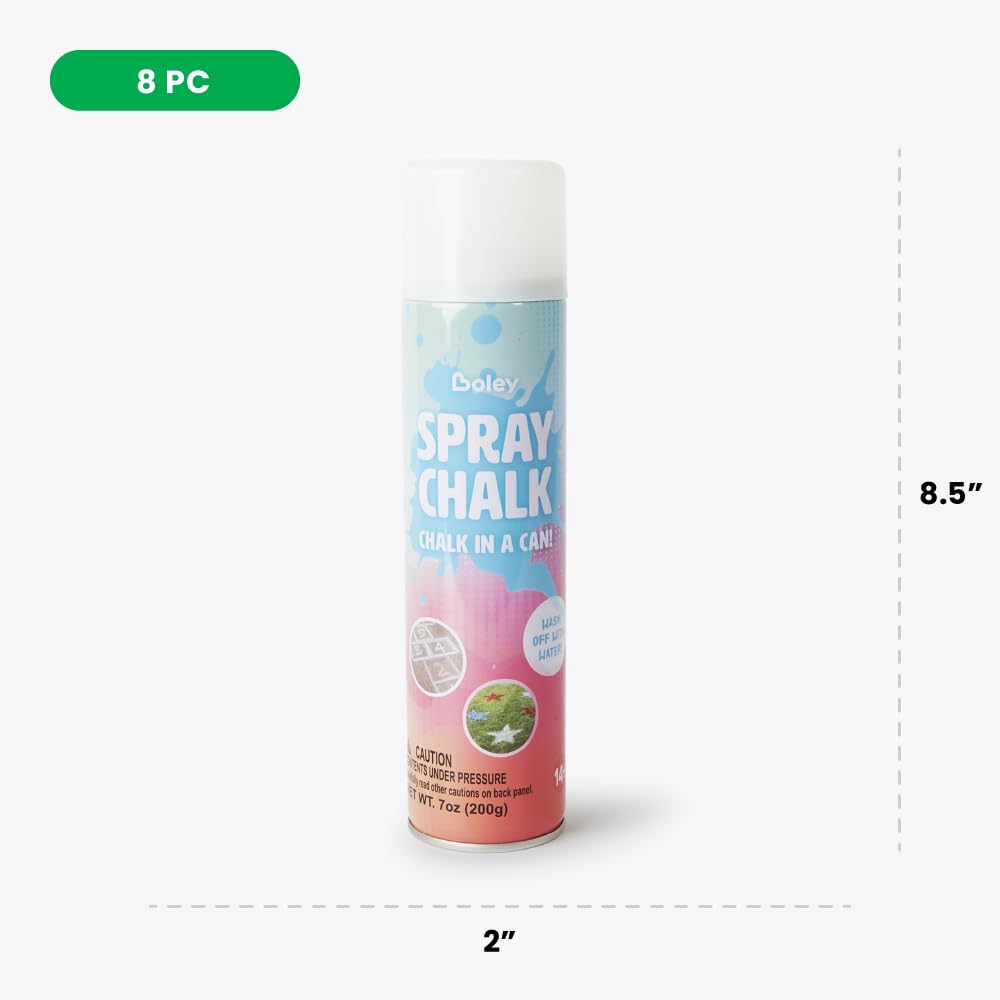 Boley 8-Pack Spray Chalk – Patriotic Red, White, Blue & Silver (7 oz) for Sidewalk, Pavement & Grass