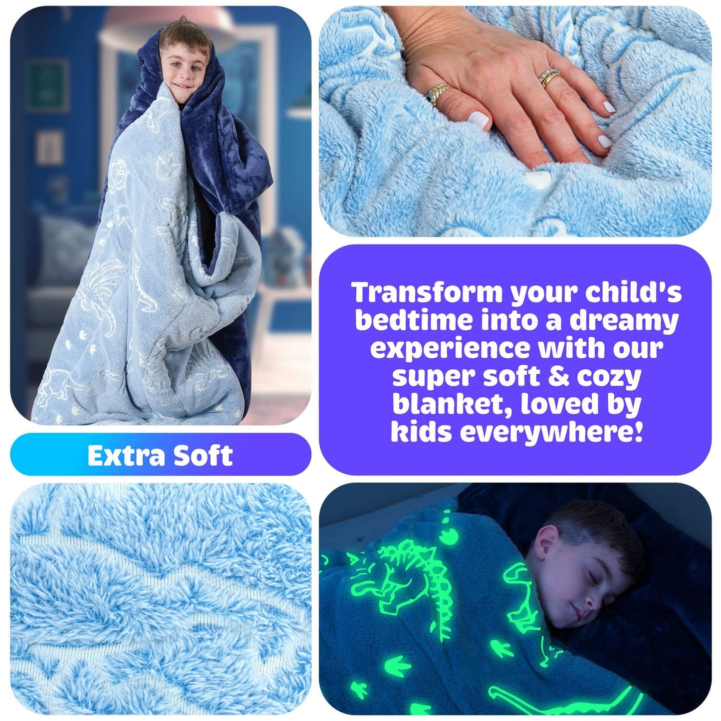 Bollepo Kids Sleeping Bag for Boys – Dinosaur Glow, Pillow Pocket, 66 by 33 inches, Ages 3+
