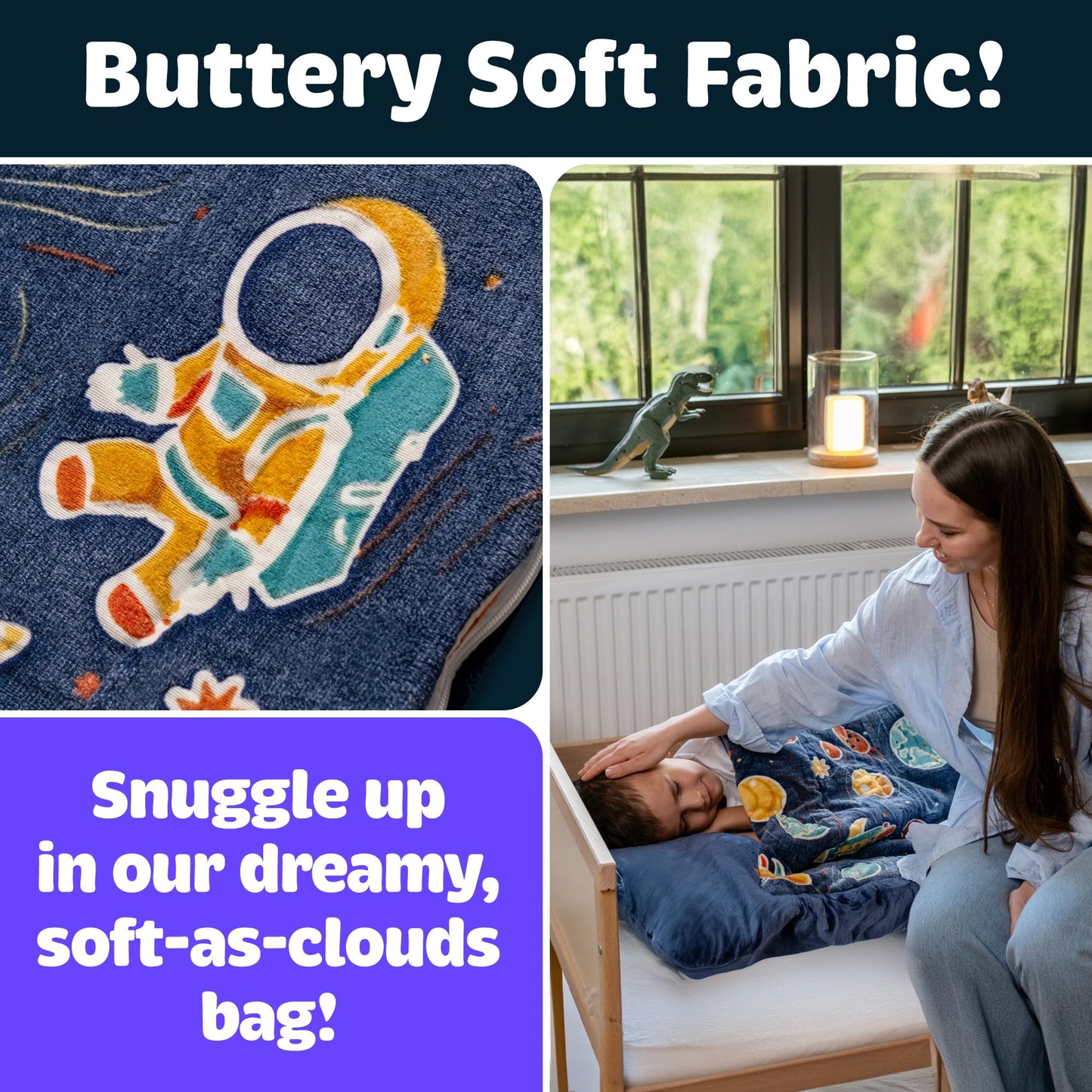 Bollepo Space Sleeping Bag for Kids – Extra Soft, Glow-in-The-Dark Adventure