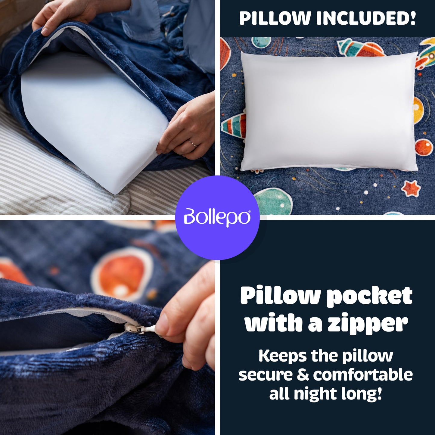 Bollepo Space Sleeping Bag for Kids – Extra Soft, Glow-in-The-Dark Adventure