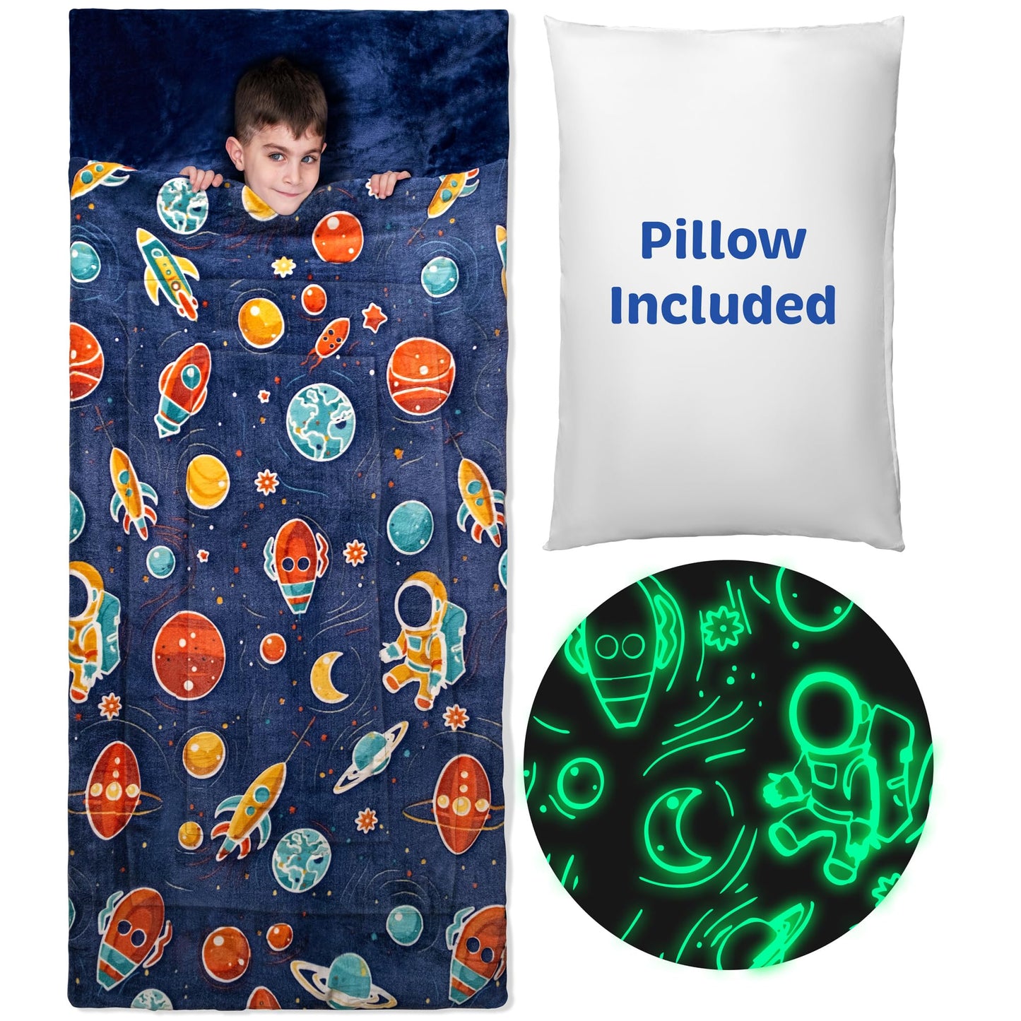 Bollepo Space Sleeping Bag for Kids – Extra Soft, Glow-in-The-Dark Adventure