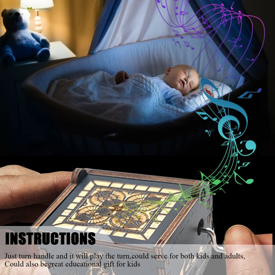 Bolunlun Jurassic Music Box — Wooden Hand-Cranked Gift for Fans & Kids