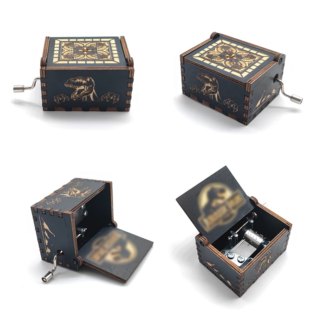 Bolunlun Jurassic Music Box — Wooden Hand-Cranked Gift for Fans & Kids