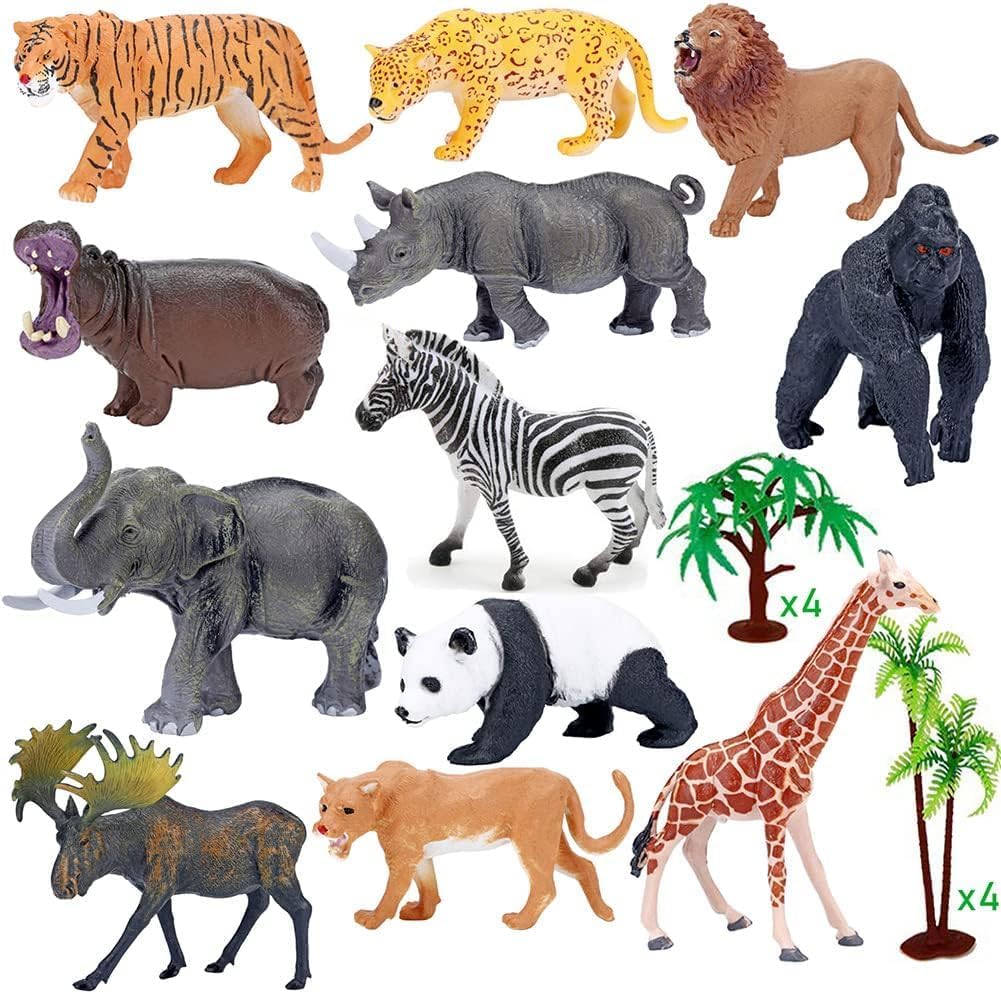 BOLZRA Safari Animals Figures Playset with Mat & Storage Box | 22 Pcs Jungle Toys for Kids 3-5