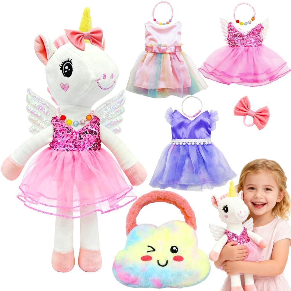 BOLZRA Ballerina Unicorn Toys for Girls 4-6 — 3 Dress-Up Sets with Rainbow Plush Bag