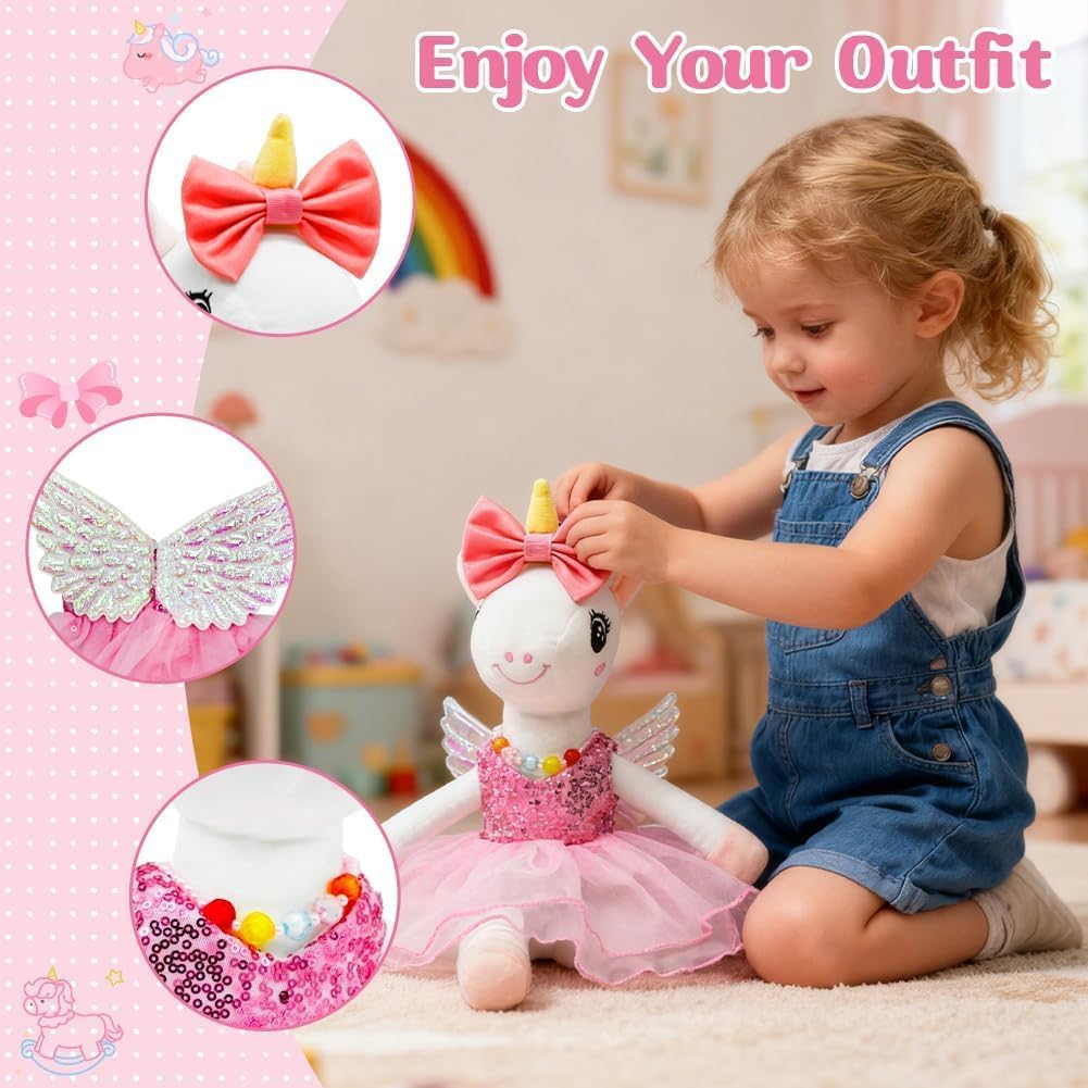 BOLZRA Ballerina Unicorn Toys for Girls 4-6 — 3 Dress-Up Sets with Rainbow Plush Bag