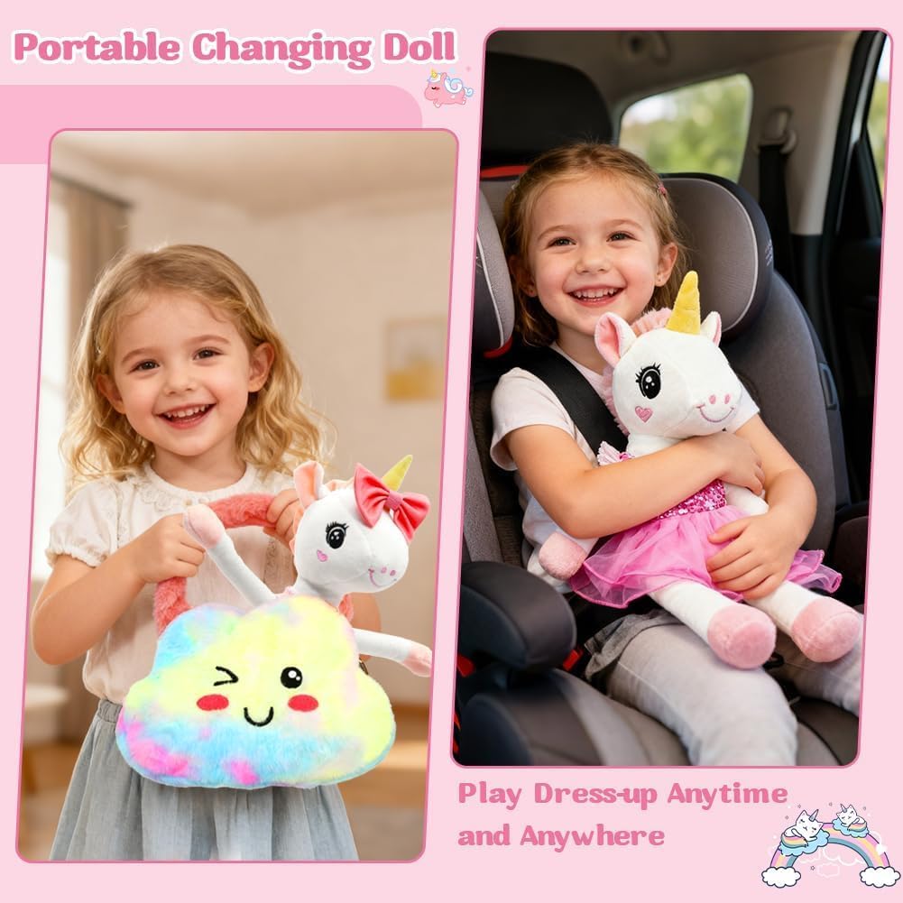 BOLZRA Ballerina Unicorn Toys for Girls 4-6 — 3 Dress-Up Sets with Rainbow Plush Bag