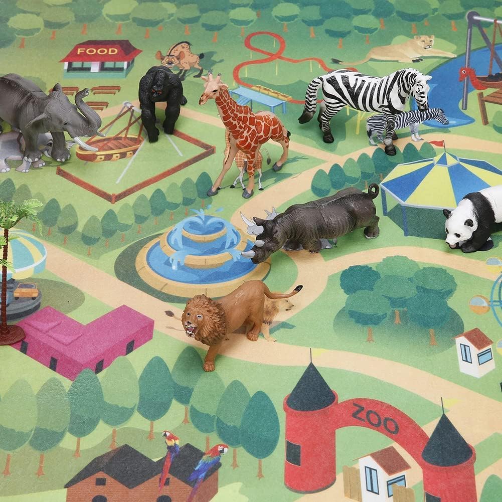 BOLZRA Safari Animals Figures Playset with Mat & Storage Box | 22 Pcs Jungle Toys for Kids 3-5