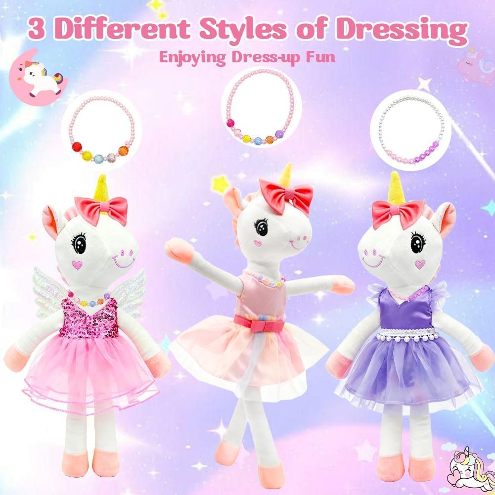 BOLZRA Ballerina Unicorn Toys for Girls 4-6 — 3 Dress-Up Sets with Rainbow Plush Bag