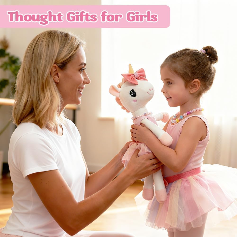 BOLZRA Ballerina Unicorn Toys for Girls 4-6 — 3 Dress-Up Sets with Rainbow Plush Bag
