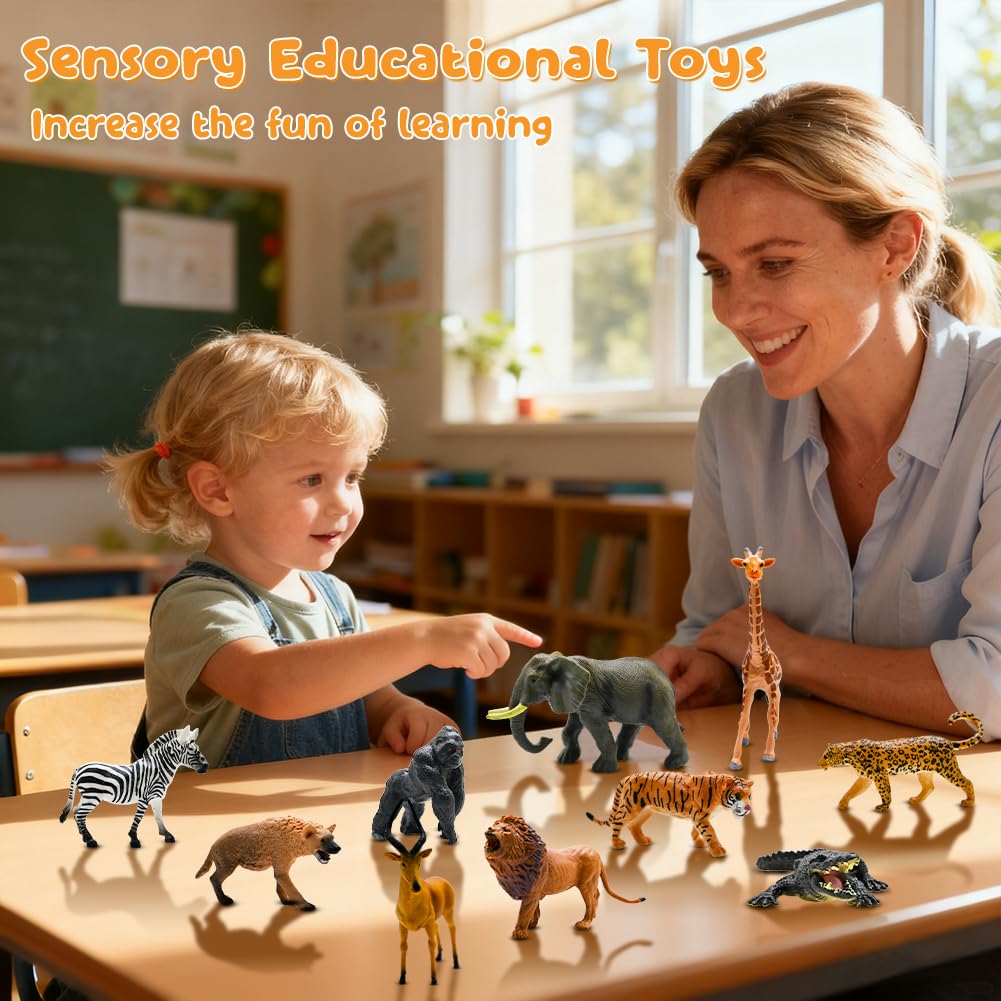 BOLZRA 65PCS Safari Animals Set — Realistic Jungle Figures with Fence Blocks & Storage Box