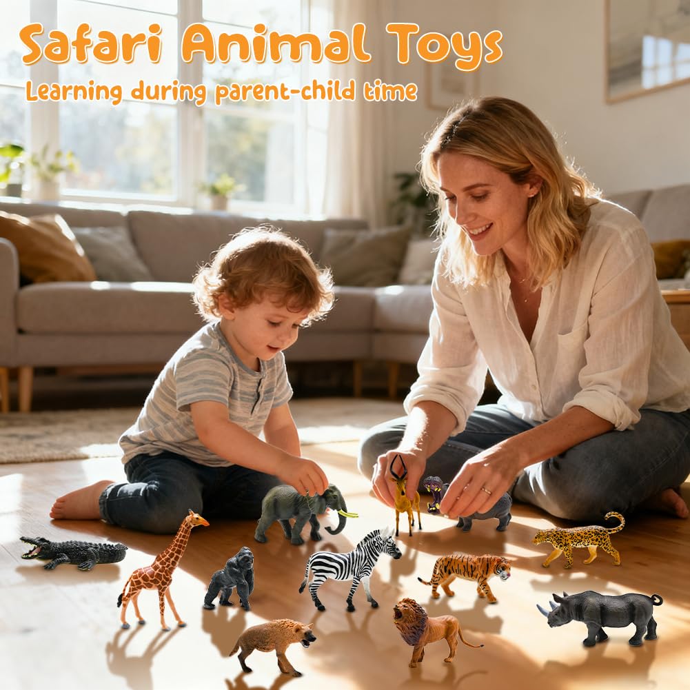 BOLZRA 65PCS Safari Animals Set — Realistic Jungle Figures with Fence Blocks & Storage Box