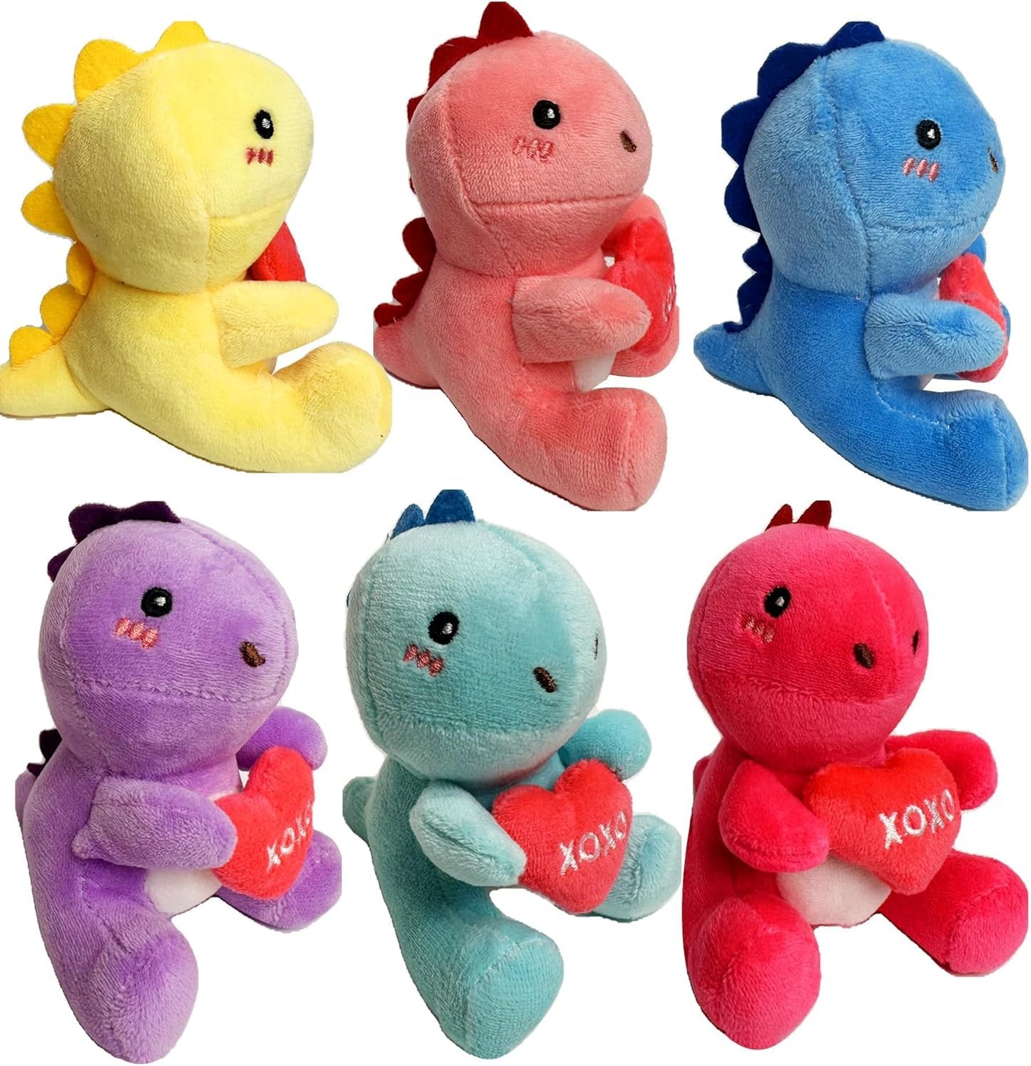 BOMBPARK 6-Piece Dinosaur Plush Toy Set with Red Heart – Cute Kids Gifts